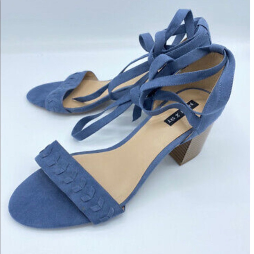 Parker And Sky Blue Stacked Heel Strappy Ankle